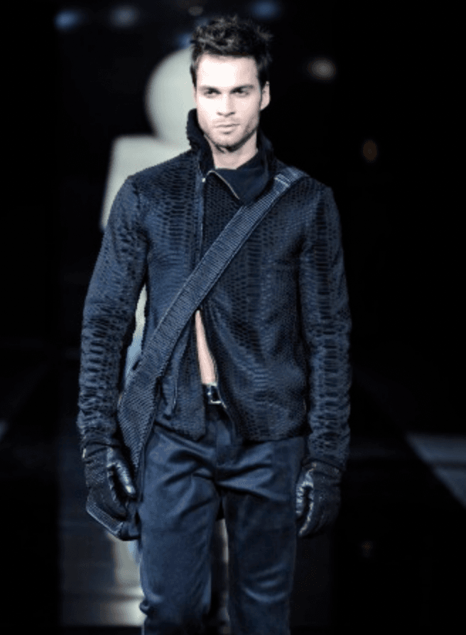 AW2010 Emporio Armani Asymmetrical Black Crocodile Embossed Leather Jacket JkYoTnY 1