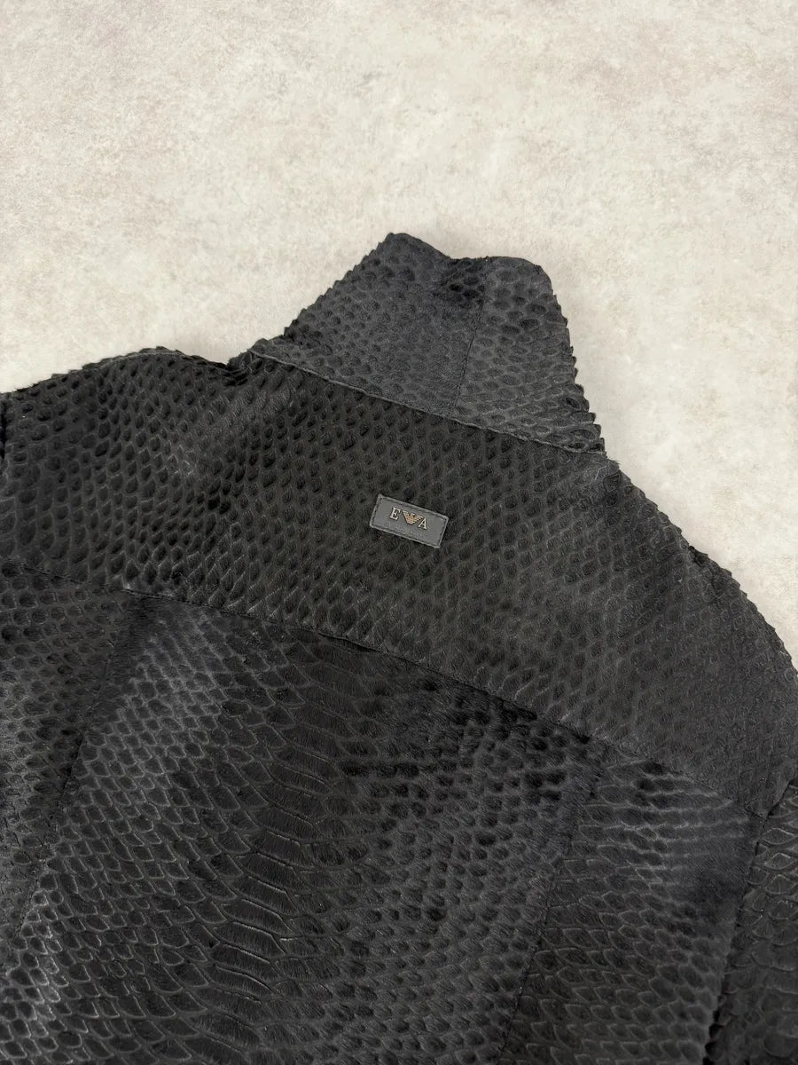 AW2010 Emporio Armani Asymmetrical Black Crocodile Embossed Leather Jacket JkYoTnY 11