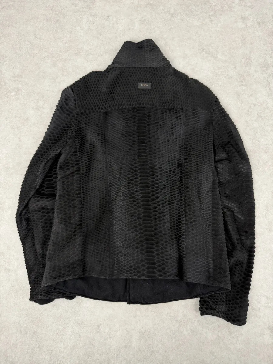 AW2010 Emporio Armani Asymmetrical Black Crocodile Embossed Leather Jacket JkYoTnY 2