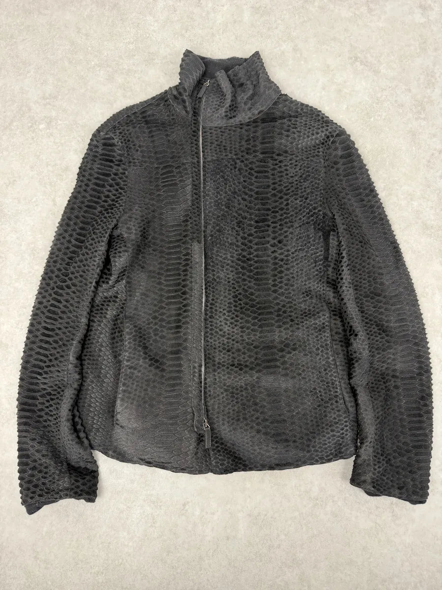 AW2010 Emporio Armani Asymmetrical Black Crocodile Embossed Leather Jacket JkYoTnY 6