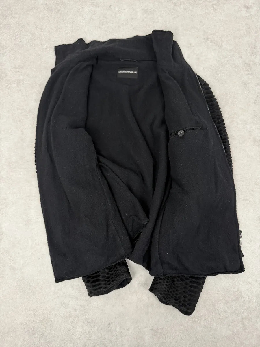 AW2010 Emporio Armani Asymmetrical Black Crocodile Embossed Leather Jacket JkYoTnY 7