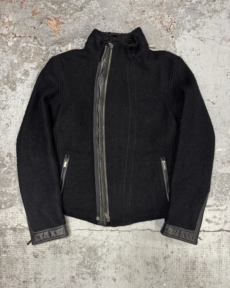 AW2010 Emporio Armani Asymmetrical Black Wool & Leather Jacket FmJlrMf 0