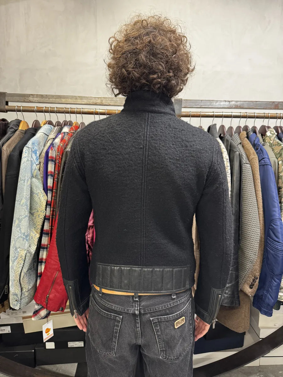 AW2010 Emporio Armani Asymmetrical Black Wool & Leather Jacket FmJlrMf 2