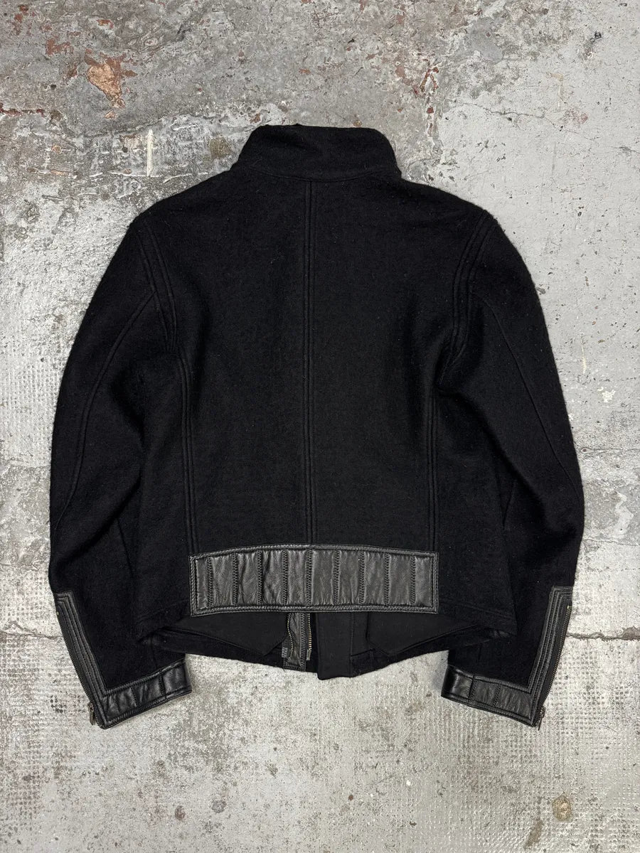 AW2010 Emporio Armani Asymmetrical Black Wool & Leather Jacket FmJlrMf 3