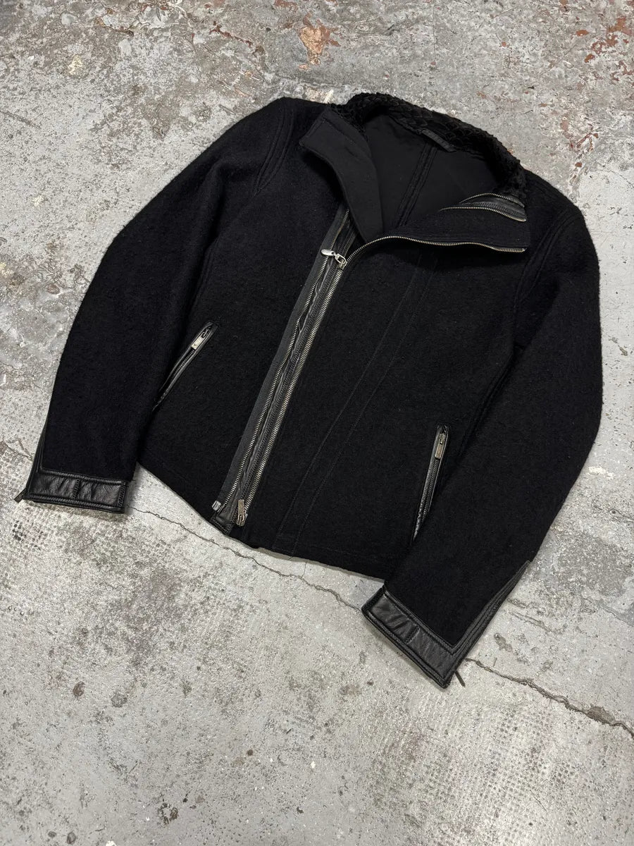 AW2010 Emporio Armani Asymmetrical Black Wool & Leather Jacket FmJlrMf 4