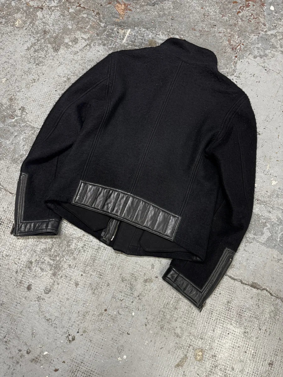 AW2010 Emporio Armani Asymmetrical Black Wool & Leather Jacket FmJlrMf 5