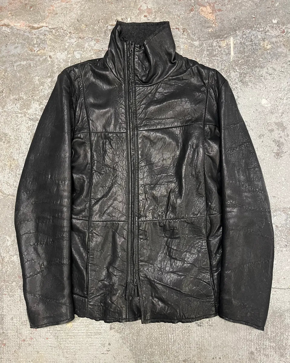 AW2010 Emporio Armani Asymmetrical Raw Black Leather Jacket (S/M) 0