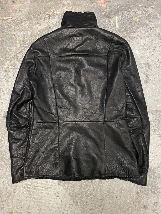 AW2010 Emporio Armani Asymmetrical Raw Black Leather Jacket