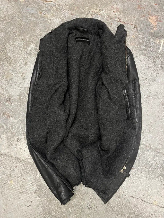 AW2010 Emporio Armani Asymmetrical Raw Black Leather Jacket (S/M) 7