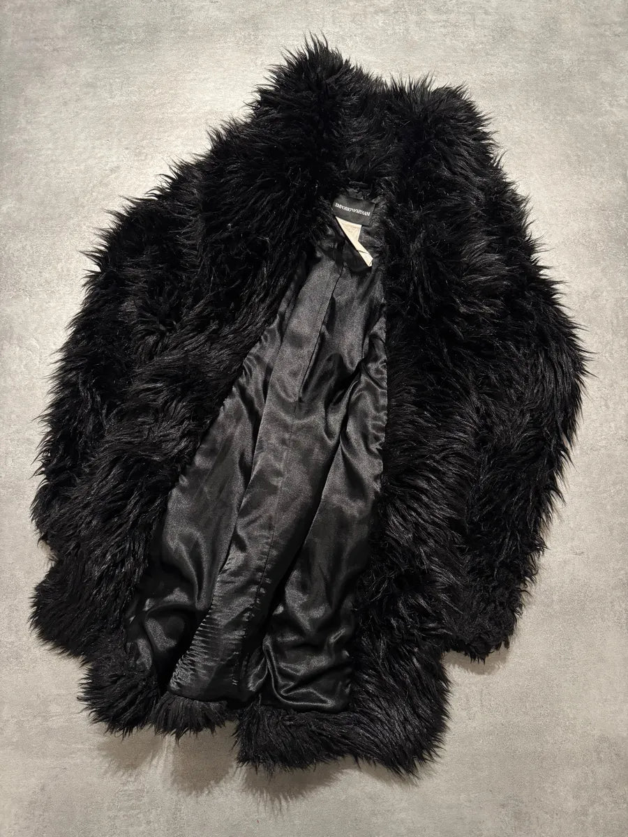 AW2010 Emporio Armani Black Faux-Fur Long Jacket dZuTJun 2