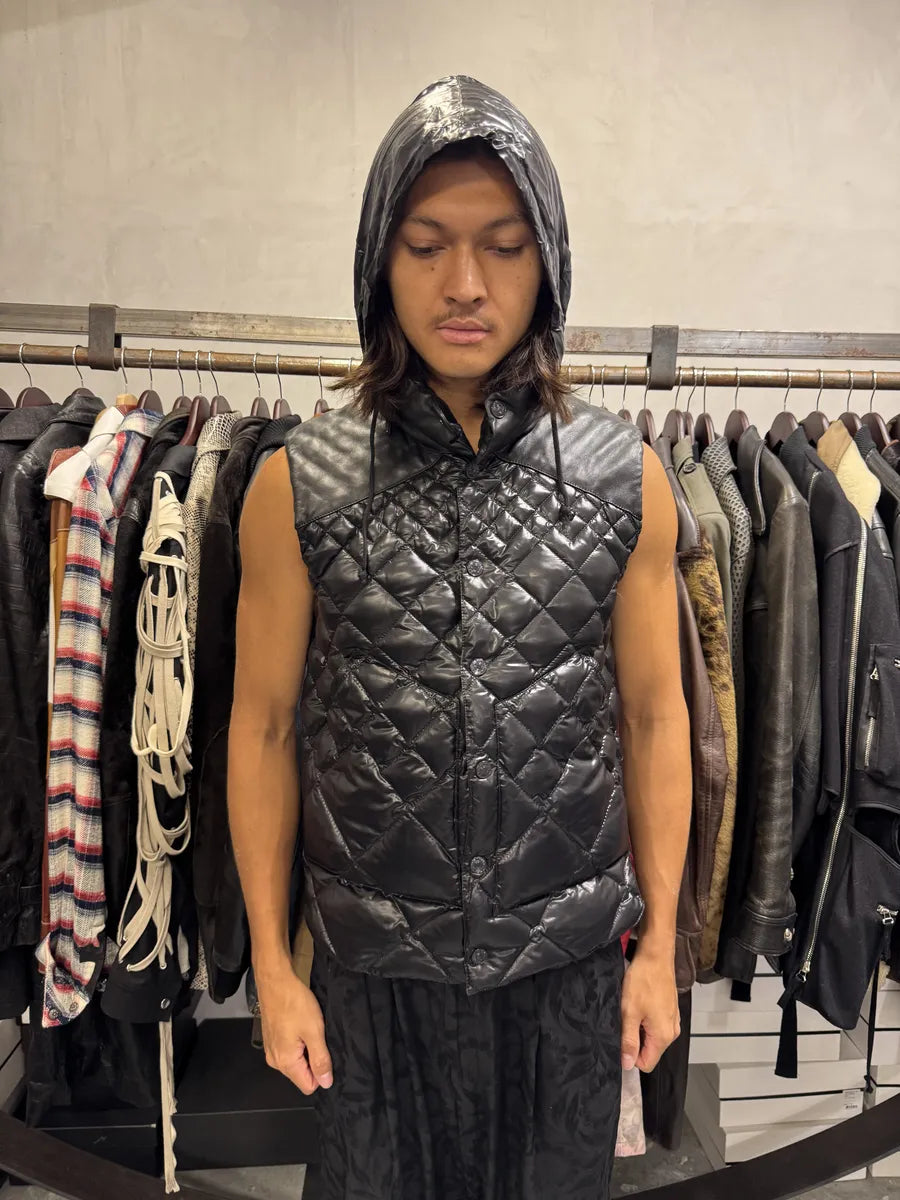 AW2010 Emporio Armani Black Puffer Leather Vest Jacket lTdHWdh 1