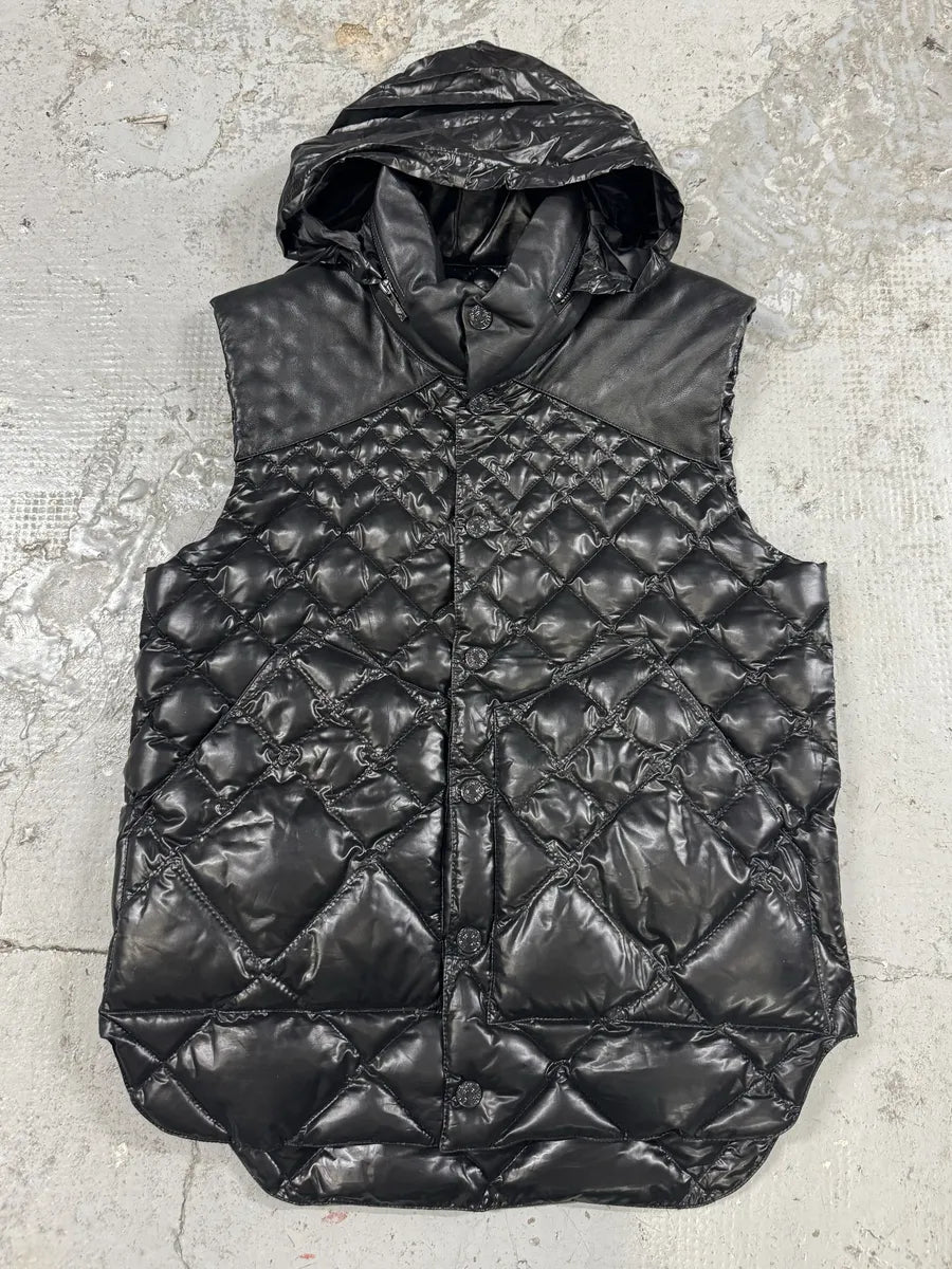 AW2010 Emporio Armani Black Puffer Leather Vest Jacket lTdHWdh 3