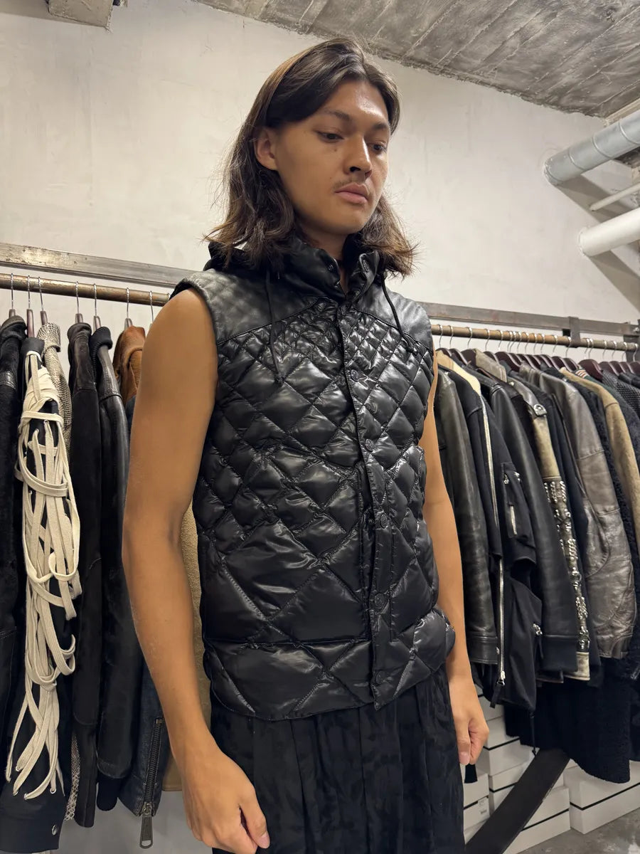 AW2010 Emporio Armani Black Puffer Leather Vest Jacket lTdHWdh 5