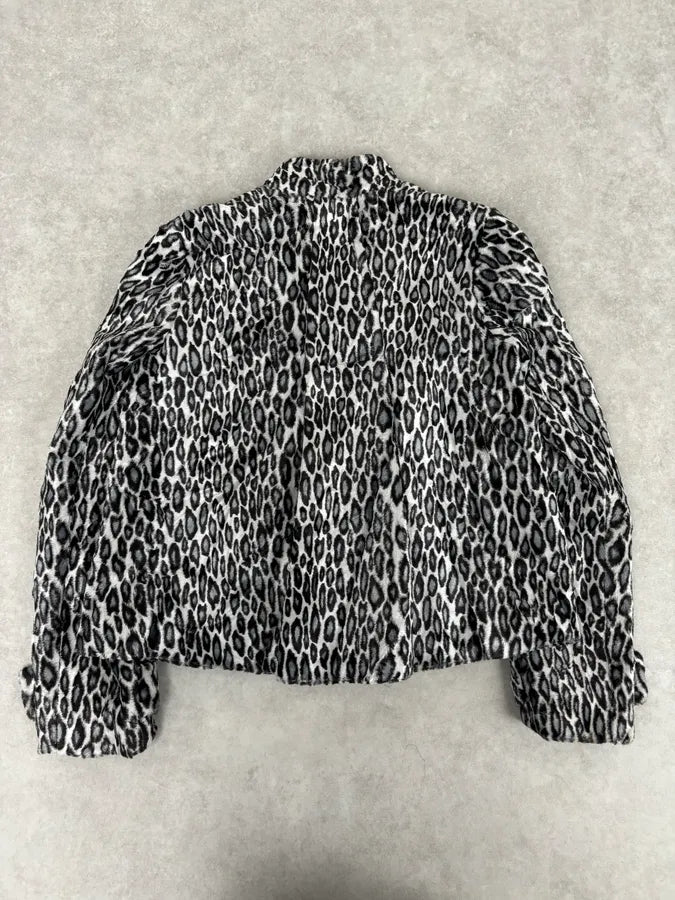 AW2010 Emporio Armani Black White Leopard Print Cozy Biker Jacket HPYQBkM 4