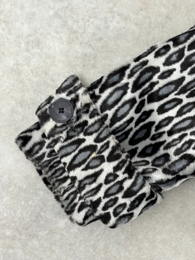 AW2010 Emporio Armani Black White Leopard Print Cozy Biker Jacket HPYQBkM 7