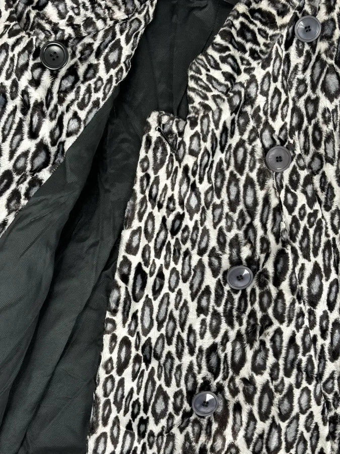AW2010 Emporio Armani Black White Leopard Print Cozy Biker Jacket HPYQBkM 8