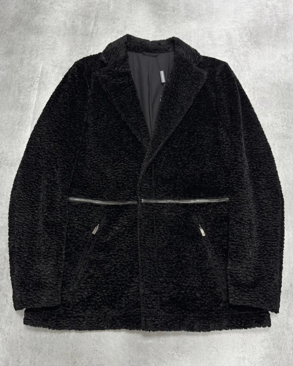 AW2010 Emporio Armani Faux Fur Horizontal Zip Black Jacket WQCRIgF 0
