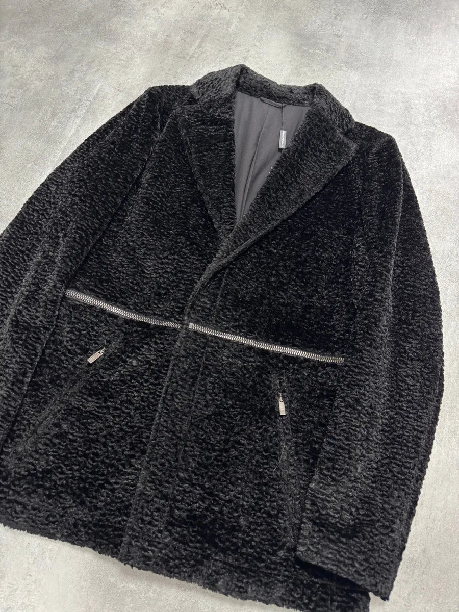 AW2010 Emporio Armani Faux Fur Horizontal Zip Black Jacket WQCRIgF 1