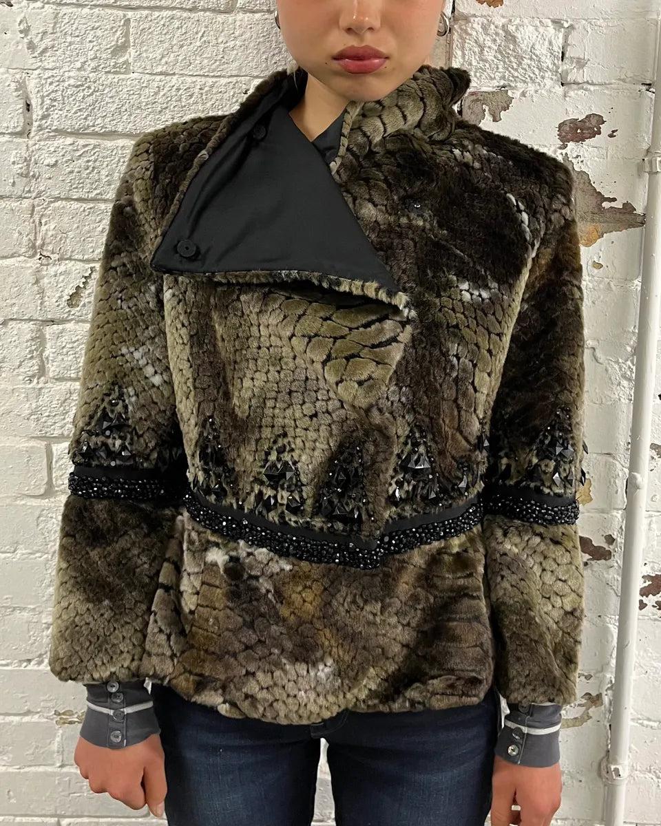 AW2010 Emporio Armani Faux Fur Rhinestone-Embellished Brown Jacket UDqMTrs 0