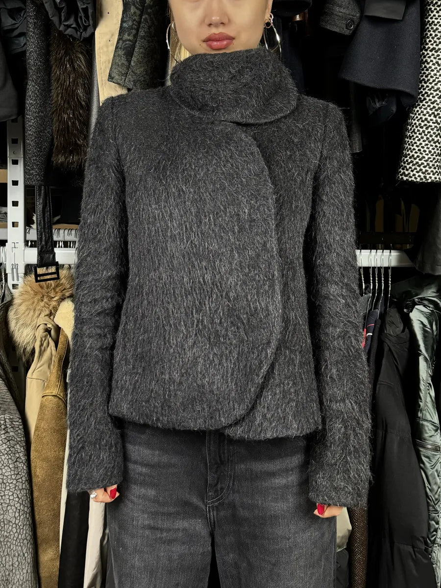 AW2010 Emporio Armani Grey Asymmetrical Elegant Collar Jacket lhQzCFN 1