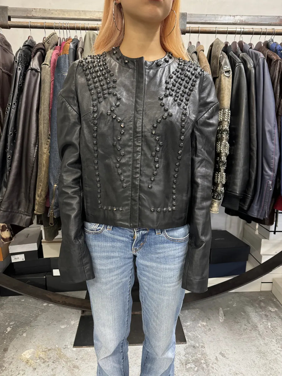 AW2010 Givenchy Black Crystal Embellished Leather Jacket by Riccardo Tisci SVVGKSJ 1