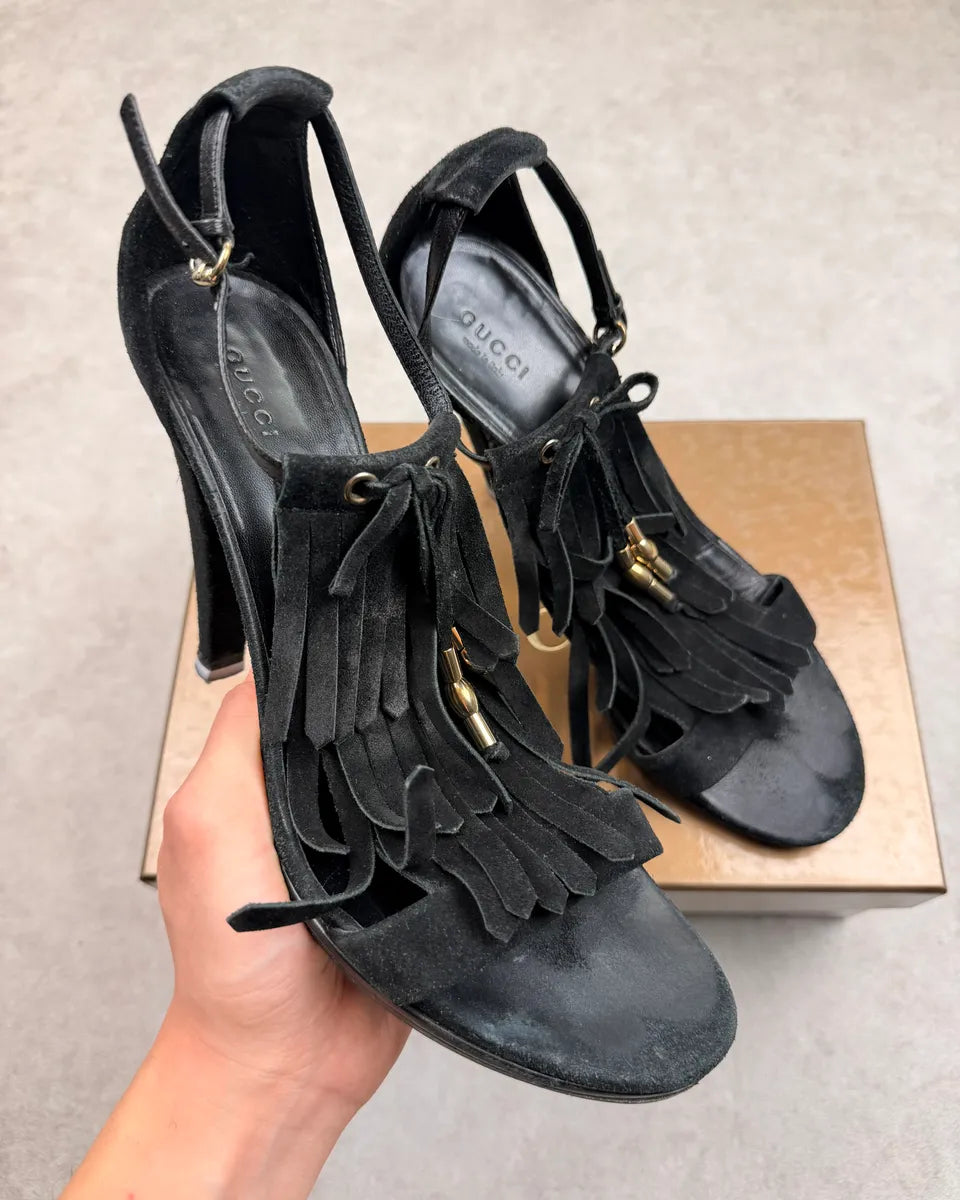 AW2010 Gucci Black Suede Leather Fringe Heels by Frida Giannini kVqzAXg 0