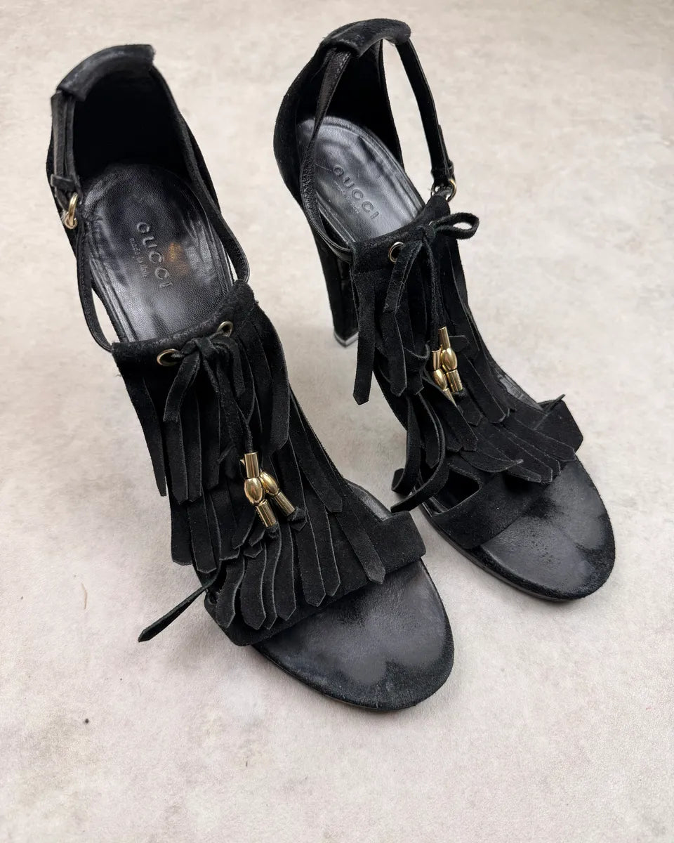 AW2010 Gucci Black Suede Leather Fringe Heels by Frida Giannini kVqzAXg 2