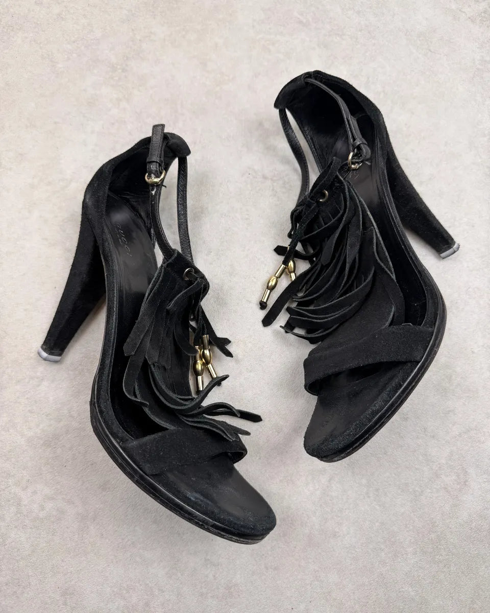 AW2010 Gucci Black Suede Leather Fringe Heels by Frida Giannini kVqzAXg 4