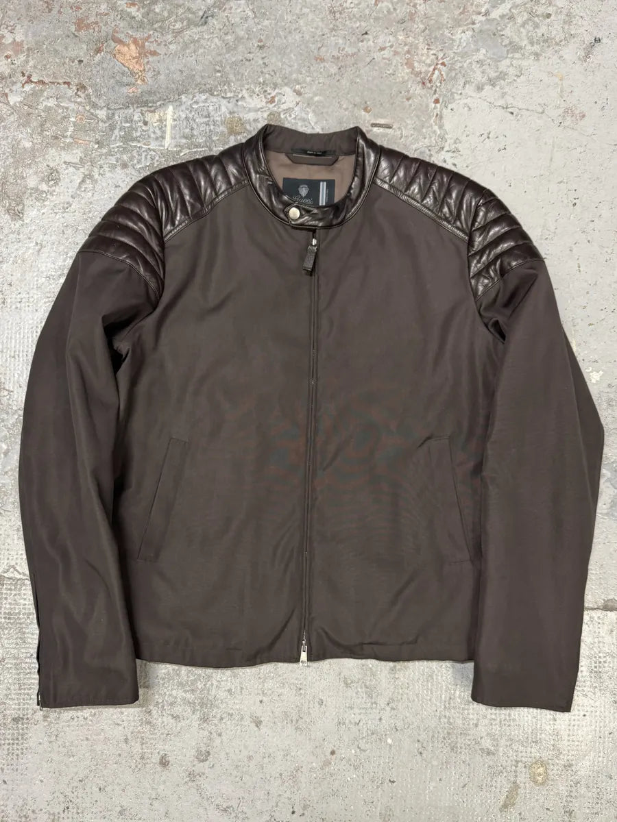 AW2010 Gucci Hybrid Biker Leather Padded Brown Jacket tDtLxAi 0