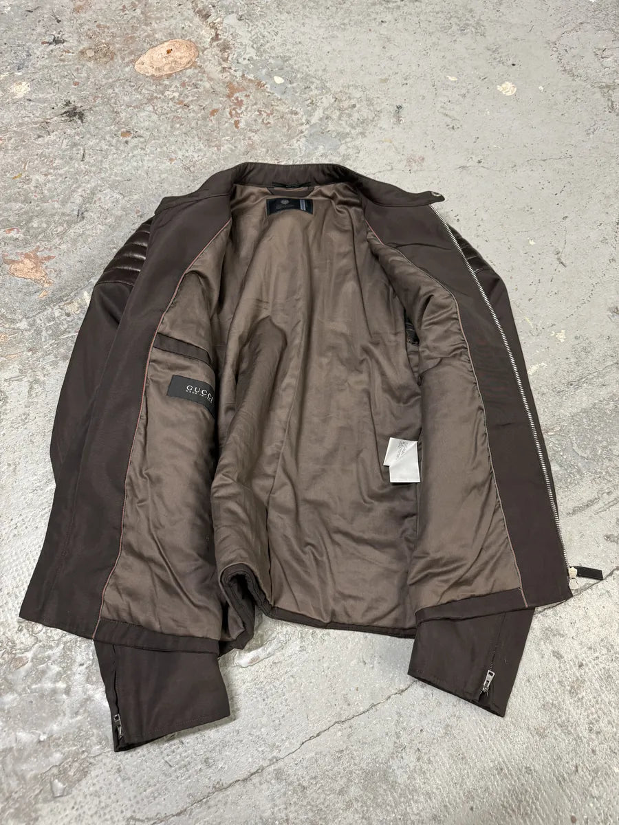 AW2010 Gucci Hybrid Biker Leather Padded Brown Jacket tDtLxAi 3