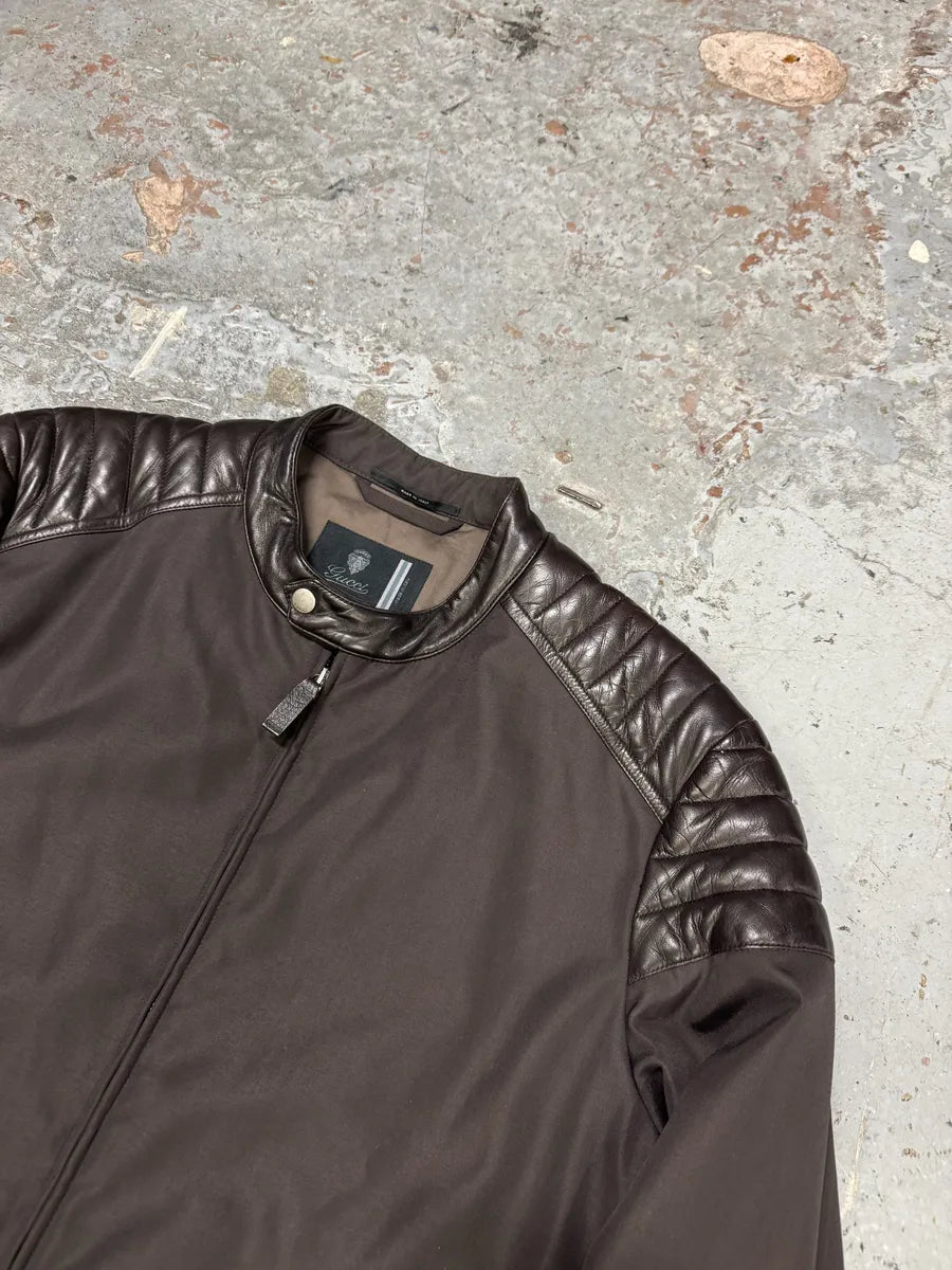AW2010 Gucci Hybrid Biker Leather Padded Brown Jacket tDtLxAi 5