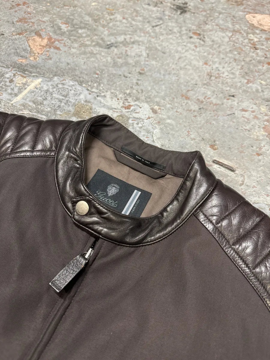 AW2010 Gucci Hybrid Biker Leather Padded Brown Jacket tDtLxAi 6