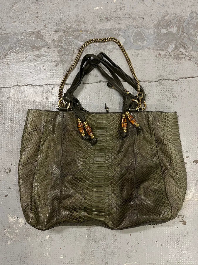 AW2010 Gucci Olive Python Bucket Bamboo Details Leather Handle Bag  gHXhgOm 0