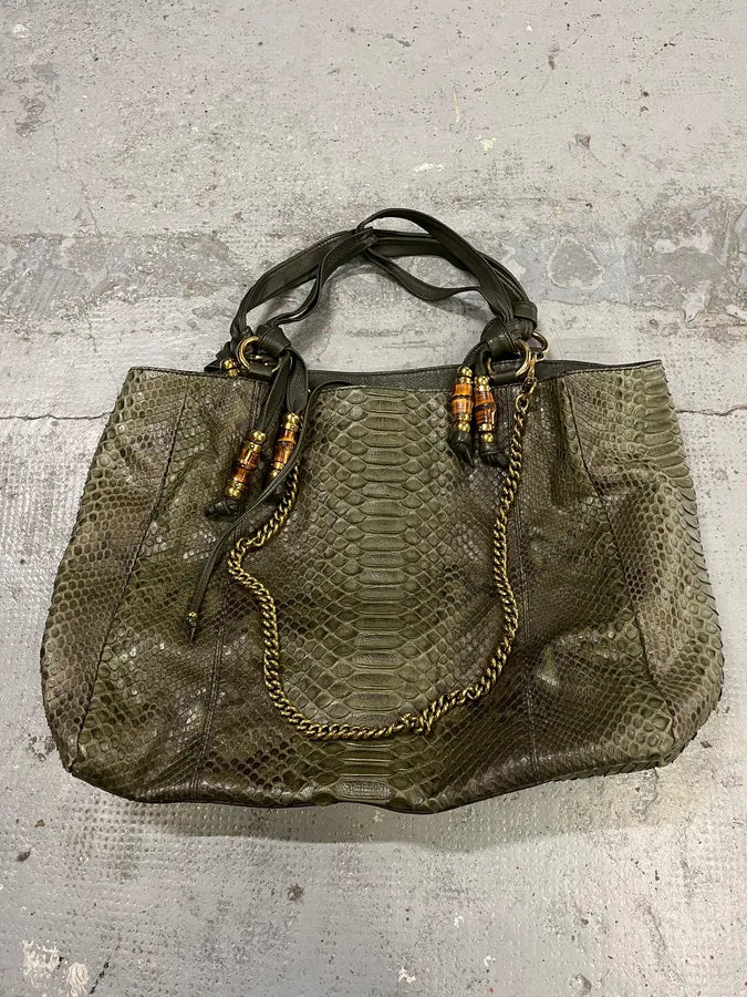 AW2010 Gucci Olive Python Bucket Bamboo Details Leather Handle Bag  gHXhgOm 4
