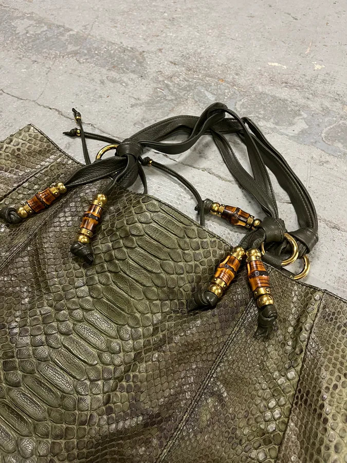 AW2010 Gucci Olive Python Bucket Bamboo Details Leather Handle Bag  gHXhgOm 5