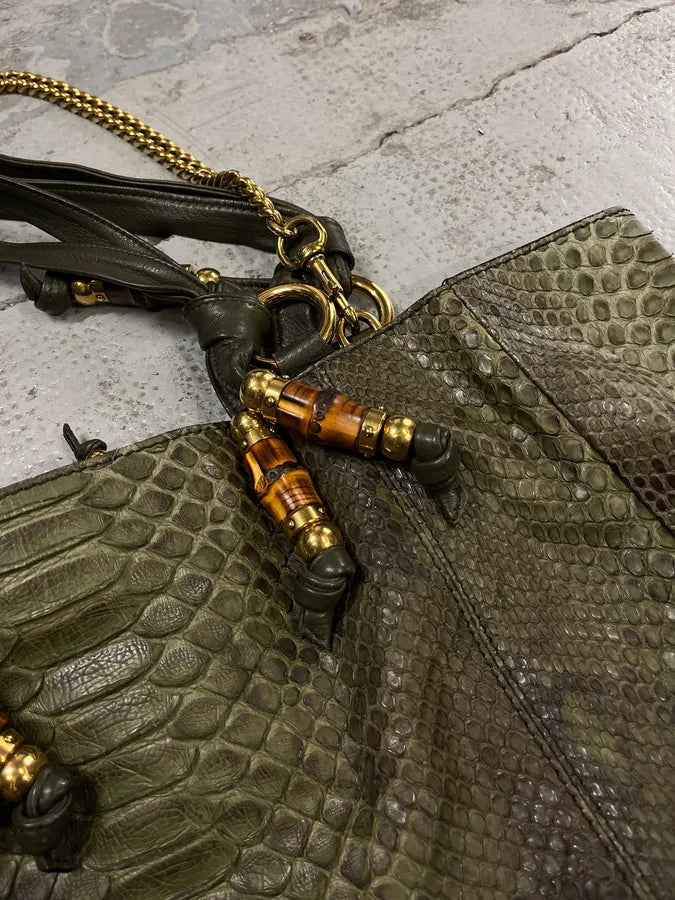 AW2010 Gucci Olive Python Bucket Bamboo Details Leather Handle Bag  gHXhgOm 6