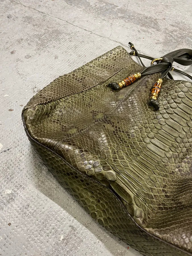 AW2010 Gucci Olive Python Bucket Bamboo Details Leather Handle Bag  gHXhgOm 7