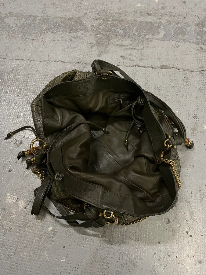 AW2010 Gucci Olive Python Bucket Bamboo Details Leather Handle Bag  gHXhgOm 9