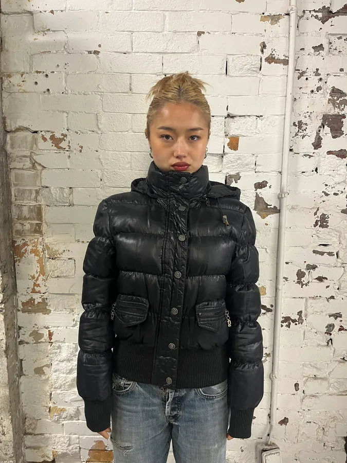 AW2010 John Galliano Black Puffer Hooded Jacket KOAOzuw 2