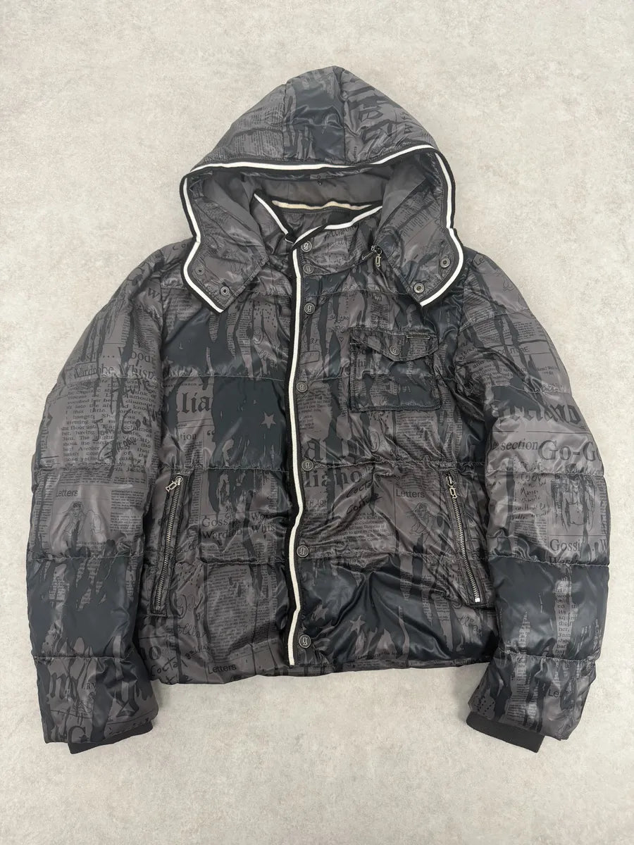 AW2010 John Galliano Magazine Newspapers Black & Brown Hooded Puffer Jacket nTeyQXh 0