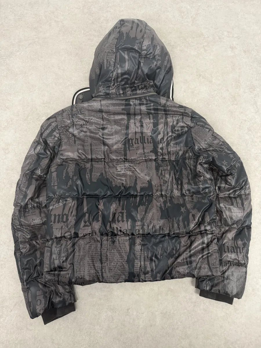 AW2010 John Galliano Magazine Newspapers Black & Brown Hooded Puffer Jacket nTeyQXh 1