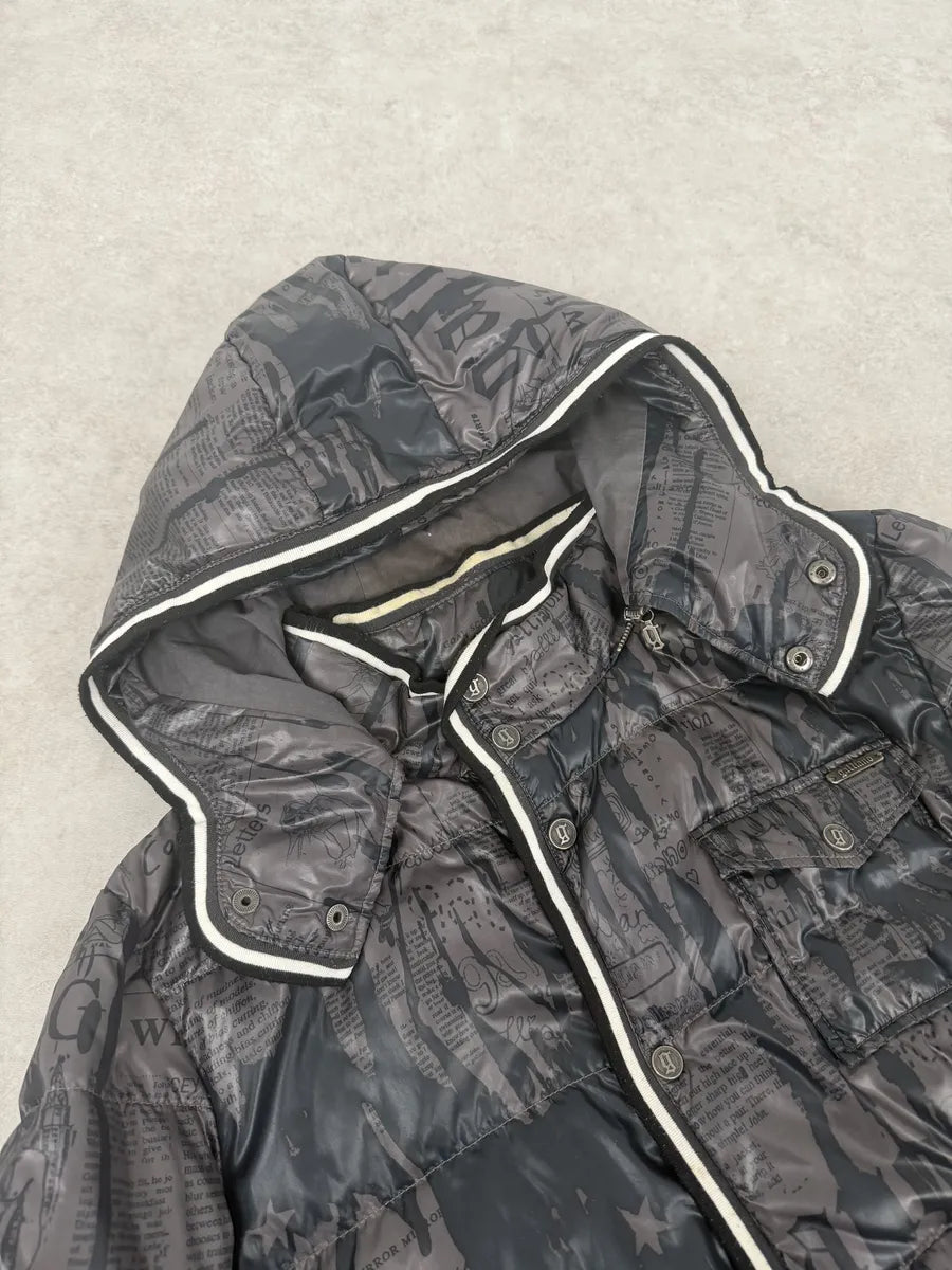 AW2010 John Galliano Magazine Newspapers Black & Brown Hooded Puffer Jacket nTeyQXh 10