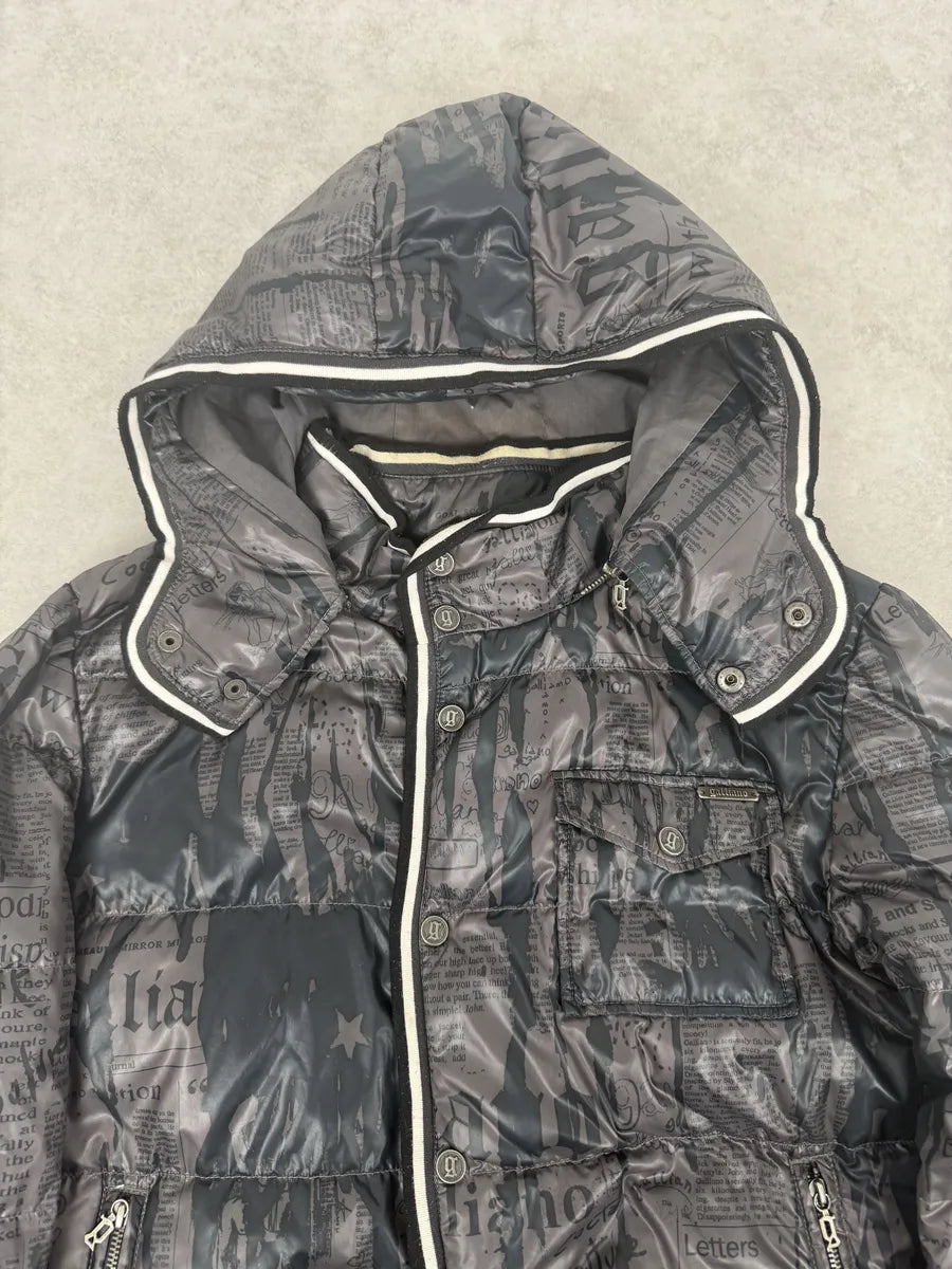 AW2010 John Galliano Magazine Newspapers Black & Brown Hooded Puffer Jacket nTeyQXh 11