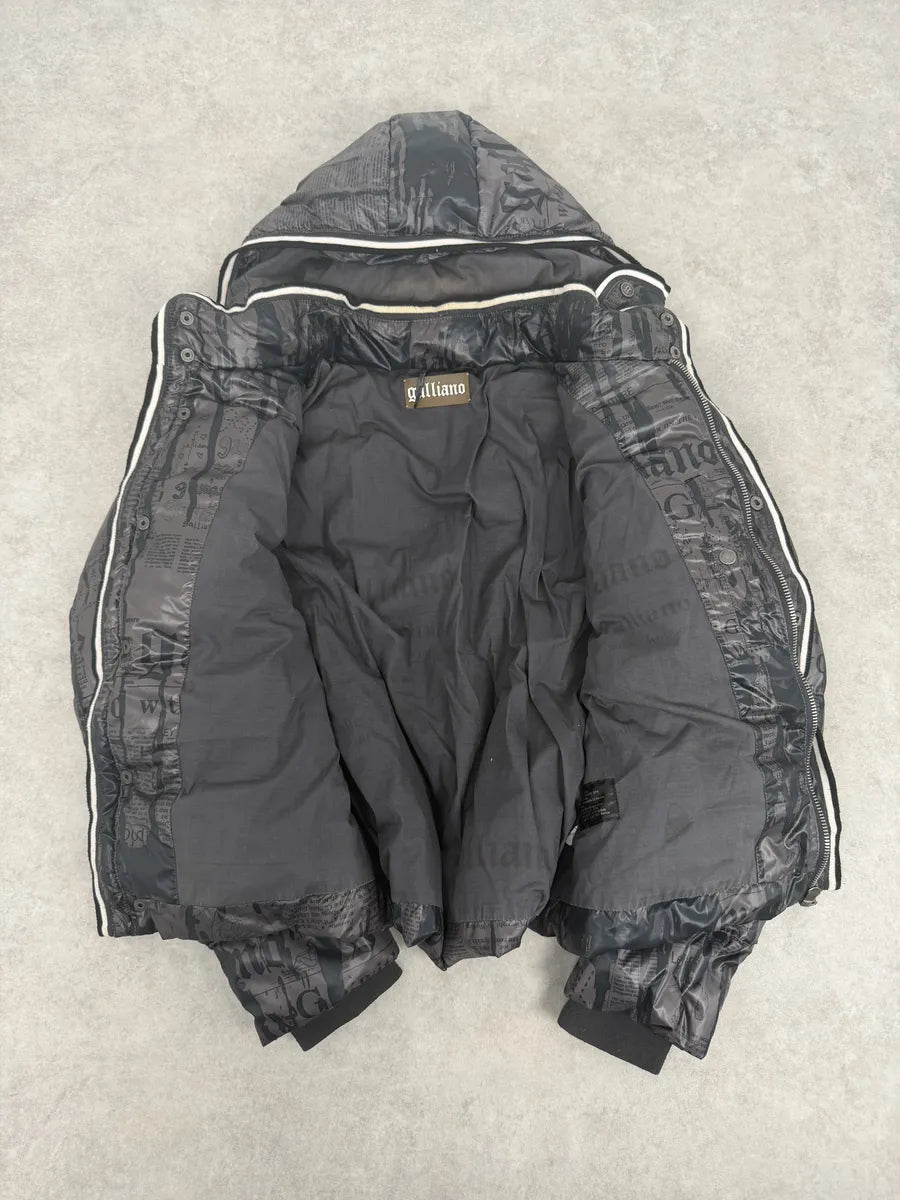 AW2010 John Galliano Magazine Newspapers Black & Brown Hooded Puffer Jacket nTeyQXh 3