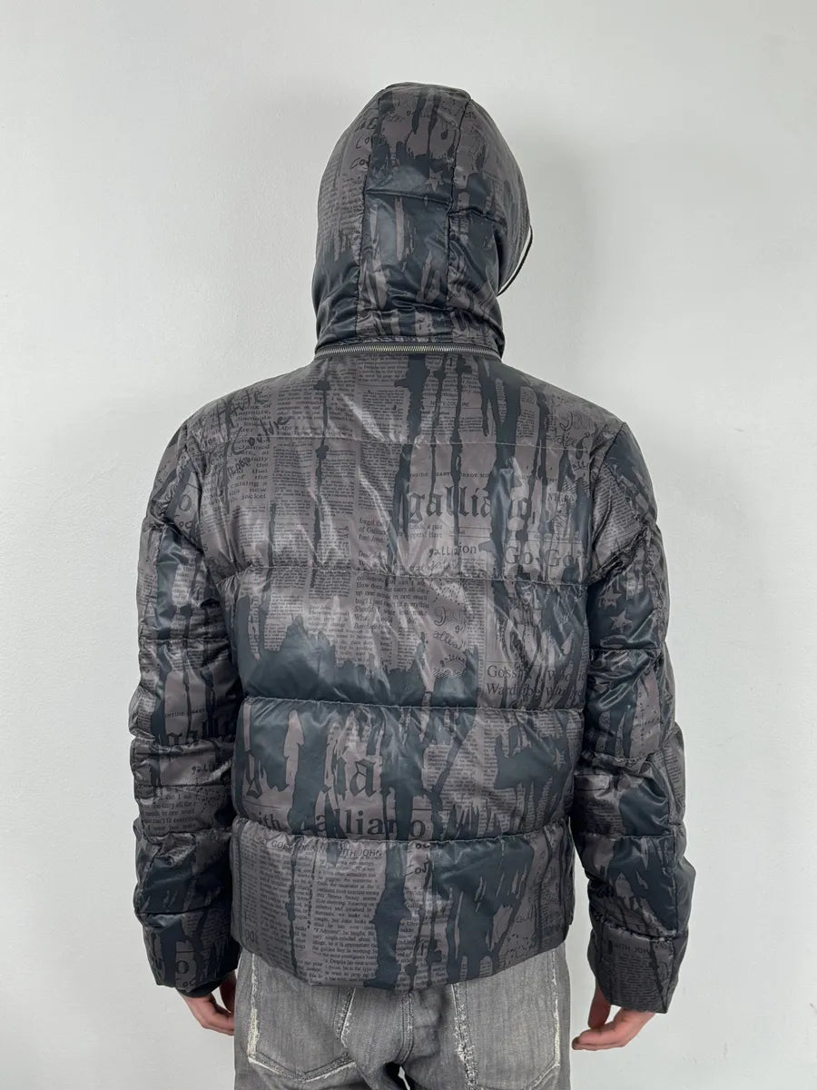 AW2010 John Galliano Magazine Newspapers Black & Brown Hooded Puffer Jacket nTeyQXh 4