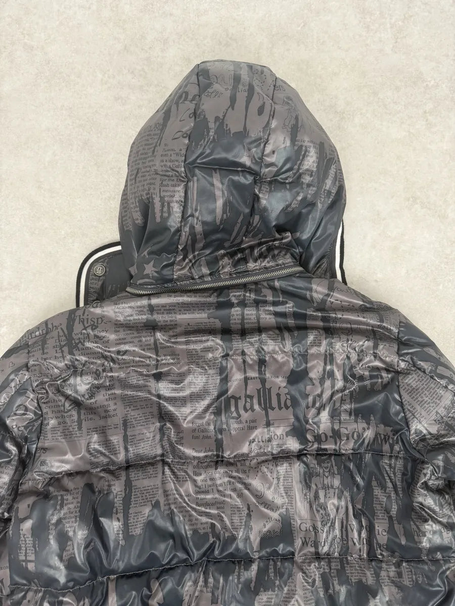 AW2010 John Galliano Magazine Newspapers Black & Brown Hooded Puffer Jacket nTeyQXh 7