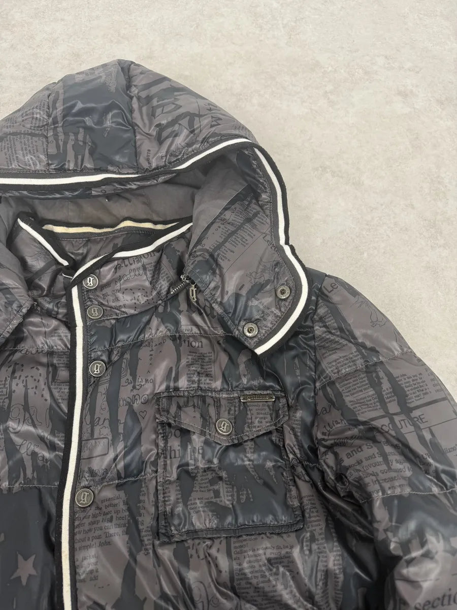 AW2010 John Galliano Magazine Newspapers Black & Brown Hooded Puffer Jacket nTeyQXh 8