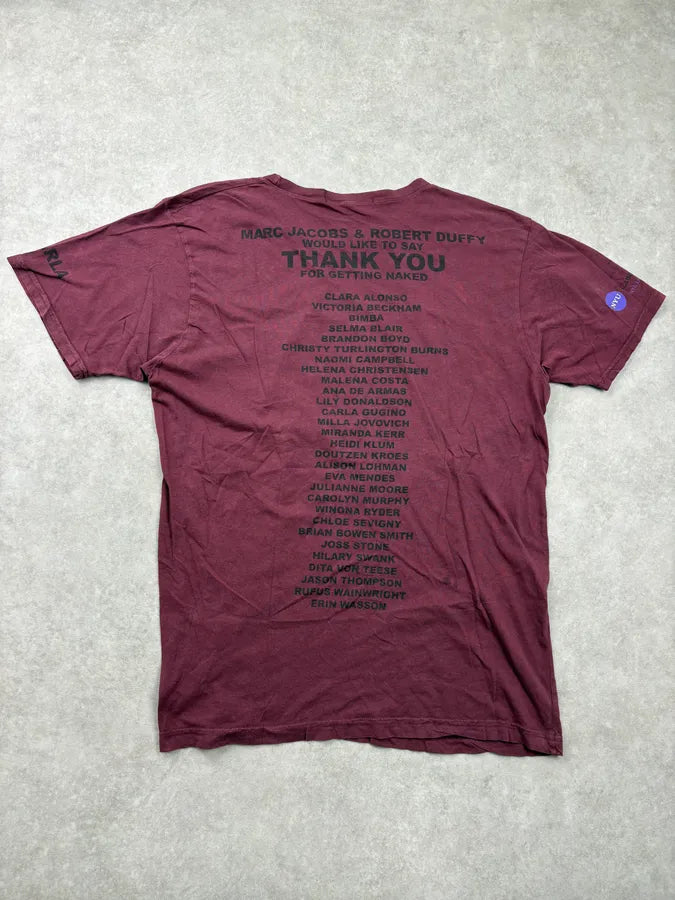 AW2010 Marc Jacobs Burgundy Protect Your Skin Woman Naked T-Shirt ZGrPwtX 4