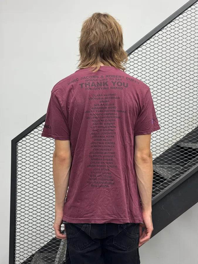 AW2010 Marc Jacobs Burgundy Protect Your Skin Woman Naked T-Shirt ZGrPwtX 2