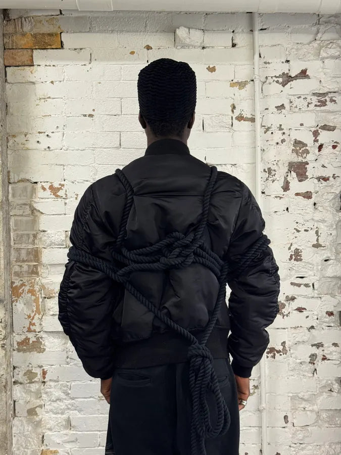 AW2010 Phenomenon Rope Knot Black Nylon Bomber Jacket KHbvSUD 4